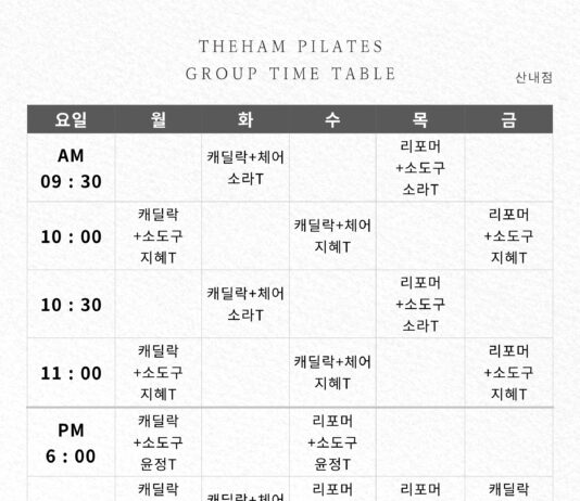 4:1 그룹레슨 시간표 안내입니다.