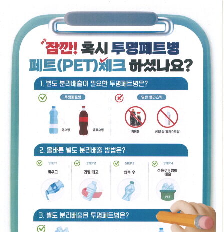 파주시, ‘투명페트병 분리배출제’ 집중 홍보 – 12월 중순까지 집중 홍보 기간 운영해 공감대 확산